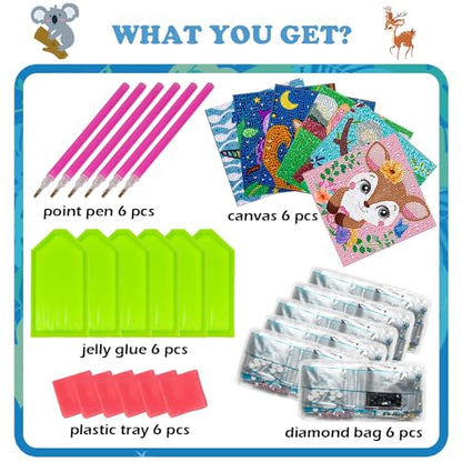 Labeol Diamond Art Kits for Kids Crafts for Girls Ages 6-8-10-12 Easy to DIY Creative Diamond Art Sticker Craft by Numbers Kits for Kids and Adult Beginners (6 Pack Adorable) - style: 6 pack Adorable