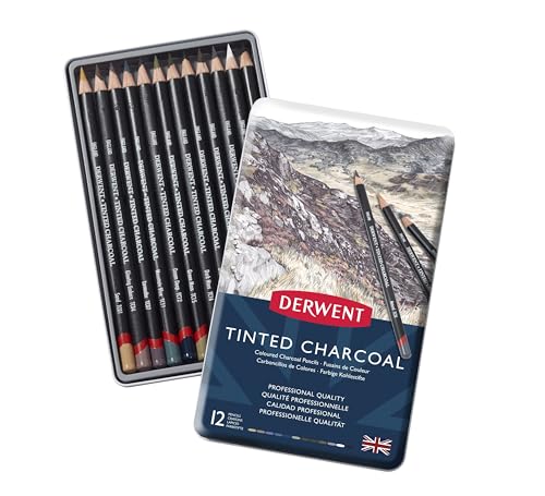Derwent Tinted Charcoal Pencils, 4mm Core, Metal Tin, 12 Count (2301690) - size: 12 Count (Pack of 1)