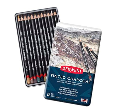 Derwent Tinted Charcoal Pencils, 4mm Core, Metal Tin, 12 Count (2301690) - size: 12 Count (Pack of 1)