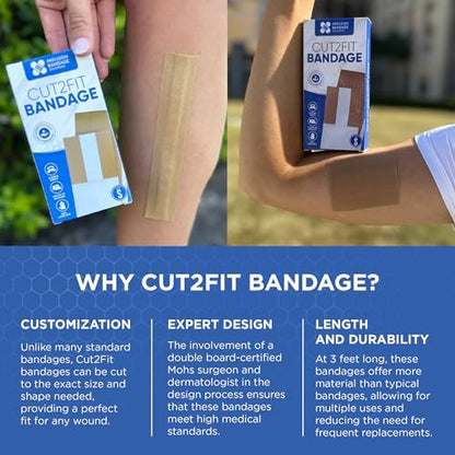 𝐂𝐮𝐭𝟐𝐅𝐢𝐭 𝐀𝐝𝐡𝐞𝐬𝐢𝐯𝐞 𝐁𝐚𝐧𝐝𝐚𝐠𝐞𝐬 - Flexible Fabric Bandage for Wound Care and First Aid, Long Lasting & Breathable - Custom Size for Minor Cuts and Scrapes, 1 Meter Long (Large) - size: Large