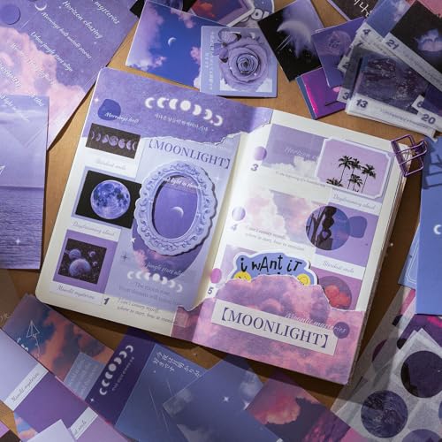 YagCu Scrapbook Kit for Beginners, Aesthetic Junk Journal Supplies, Scrapbooking and Journaling Materials, Bullet Journals Stationery, Planner DIY Arts Craft, Women Adults - color: Moonlight