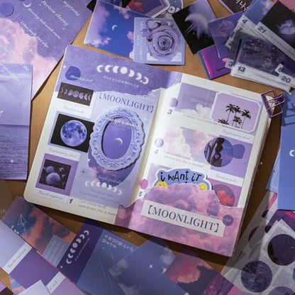 YagCu Scrapbook Kit for Beginners, Aesthetic Junk Journal Supplies, Scrapbooking and Journaling Materials, Bullet Journals Stationery, Planner DIY Arts Craft, Women Adults - color: Moonlight