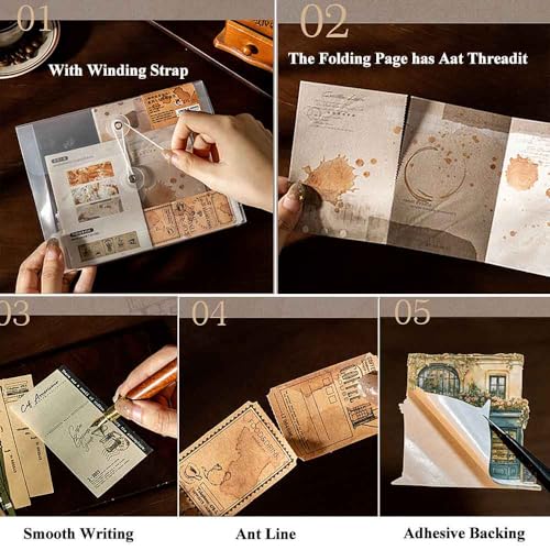CraftBloom 125Pcs Coffee Vintage Scrapbook Paper and Stamp Stickers for Journaling Supplies, Antique Strip Labels & People Sticker for Scrapbooking, Bullet Journal, Collage, Planner, DIY Craft Kit