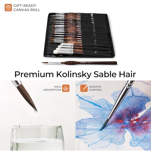 Nicpro 22 PCS Kolinsky Sable Miniature Paint Brushes Dry Brush | Professional Model Paint Brush Set with Cloth Roll, Fine Detail Brush Set for Miniatures, Acrylic & Figures, Model,Watercolor - size: 22 PCS