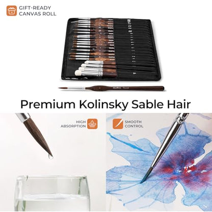 Nicpro 22 PCS Kolinsky Sable Miniature Paint Brushes Dry Brush | Professional Model Paint Brush Set with Cloth Roll, Fine Detail Brush Set for Miniatures, Acrylic & Figures, Model,Watercolor - size: 22 PCS