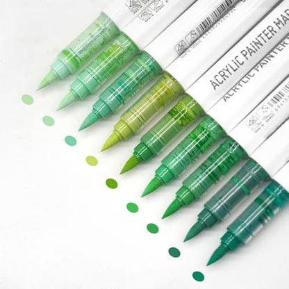 Water Based Acrylic Paint Markers Green, 9 Colors Paint Pen Set - color: Green Series
