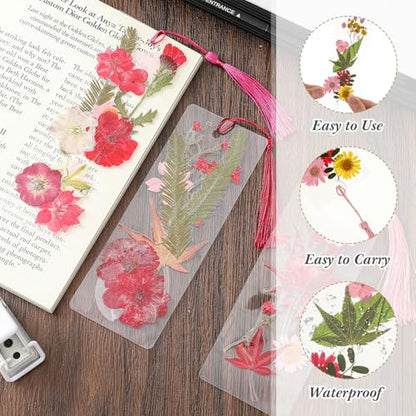 Fuyoooo 376 Pcs Pressed Flower Bookmark Kit,Red,2 x 6 Inch - color: Red, size: 2 x 6 Inch