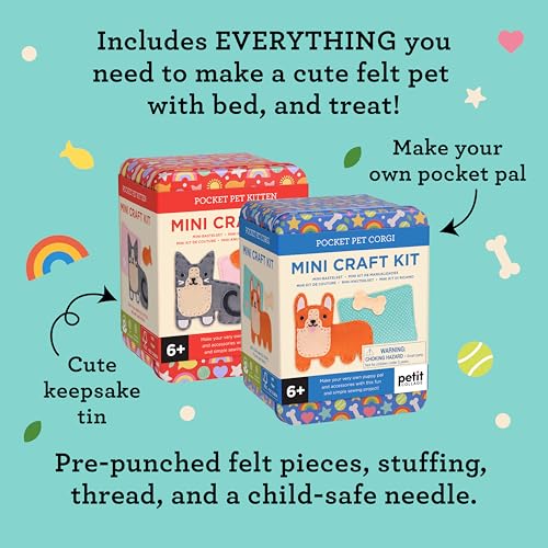 Petit Collage: Mini Craft Kit: Pocket Pet Kitten - Portable Felt Sewing Kit with Precut Pieces, Thread, Stuffing, Child‑Safe Needle & Tin – Screen‑Free Fine Motor Toy for Ages 6+ - color: Kitten