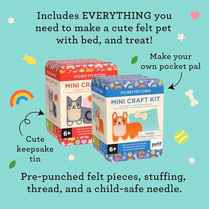 Petit Collage: Mini Craft Kit: Pocket Pet Kitten - Portable Felt Sewing Kit with Precut Pieces, Thread, Stuffing, Child‑Safe Needle & Tin – Screen‑Free Fine Motor Toy for Ages 6+ - color: Kitten