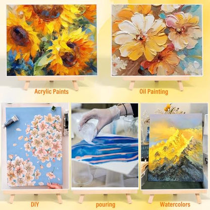 Canvas Boards with Easel for Painting 6 Pack 8 x 10 Inch Small Canvases Panels with Pine Easels Beginner PaintingKit for Acrylic Oil Watercolor Crafts Sip and Paint Art Party - style: Canvas and Easel 12