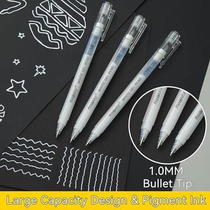 PANDAFLY White Gel Pens, 10-Pack, 1mm Fine Point Opaque Gel Ink Pens ﻿ | White Archival Ink Pens for Highlights, Black Paper Drawing, Sketching, Illustration, Card Making, Bullet Journaling - color: White