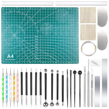 Yayatty Polymer Clay Tools, Acrylic Clay Roller, Acrylic Sheet, Rotary Cutting Mat, Round Polymer Clay Cutters with Clay Slicer Blade for Pottery and Sculpture, 42 PCS - color: 27 PCS