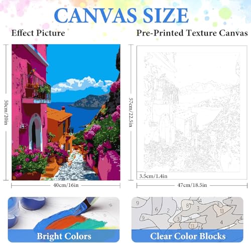ZRIZQ Landscape Paint by Numbers Kit for Adults Beginner,City Street,16x20 | Full set with wooden brushes,rolled canvas,rich paints.Calming activity.Beginner friendly.Just open and paint. - color: 16"X20"Rolled Canvas(Frameless)-Landscape 8