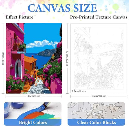 ZRIZQ Landscape Paint by Numbers Kit for Adults Beginner,City Street,16x20 | Full set with wooden brushes,rolled canvas,rich paints.Calming activity.Beginner friendly.Just open and paint. - color: 16"X20"Rolled Canvas-Landscape 5