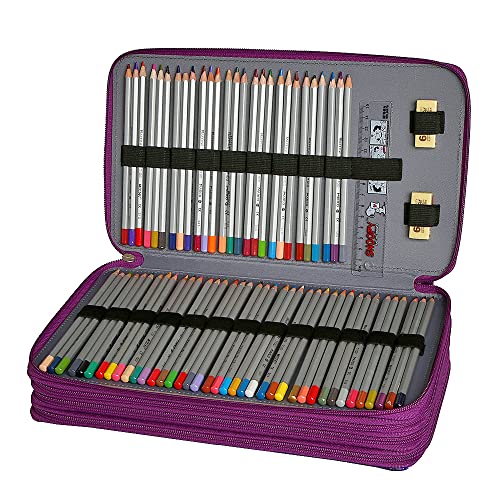 300 Slots Pencil Case 4-Layer Zipped Holder w/Handle - color: Purple, size: 300