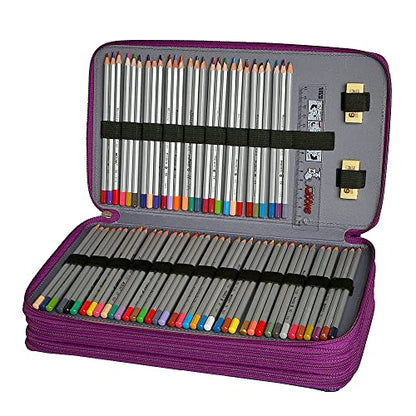300 Slots Pencil Case 4-Layer Zipped Holder w/Handle - color: Purple, size: 300