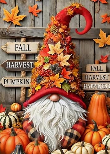 LKHMVCA Fall Gnome Pumpkin Leaf Paint by Number Kits for Adults, DIY Paint by Numbers Kits for Adults Beginners Without Frame, Acrylic Paint Canvas Painting Kits Art for Home Decor 16x20 Inch - color: Fall Gnome Pumpkin