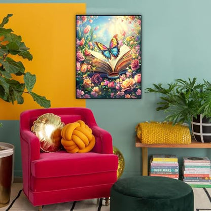 Book Paint by Numbers Kit for Adults, Paint by Number for Adults 16x20 Inch - color: Book Butterfly Flowers
