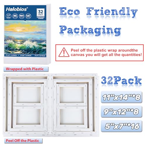 32 Packs Professional Stretched Canvas for Painting, Blank Canvas Art with 5 * 7in, 9 * 12in, 11 * 14in, Value Pack for Acrylic, Oil, Acrylic Pouring - size: 32 Pack Mixed - 11×14IN 9×12IN 5×7IN
