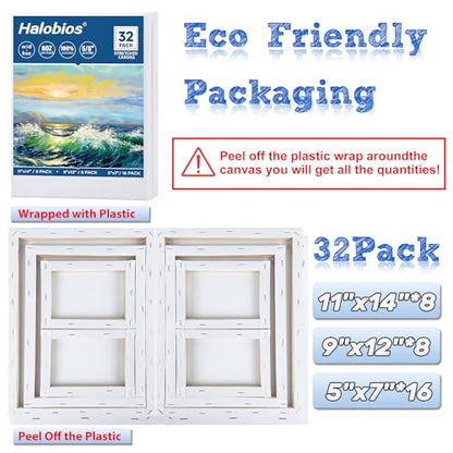 32 Packs Professional Stretched Canvas for Painting, Blank Canvas Art with 5 * 7in, 9 * 12in, 11 * 14in, Value Pack for Acrylic, Oil, Acrylic Pouring - size: 32 Pack Mixed - 11×14IN 9×12IN 5×7IN