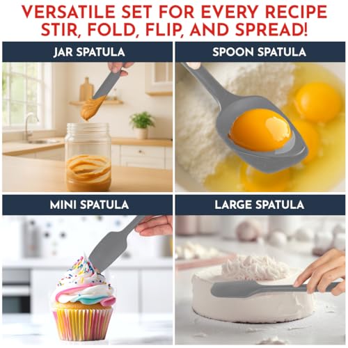 4-Piece Silicone Baking Spatula Set - Rubber Spatulas Silicone Heat Resistant, BPA-Free - Spatula Set for Nonstick Cookware - Baking Essentials - color: Gray