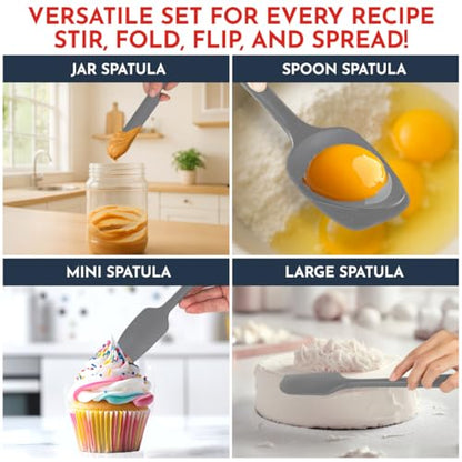 4-Piece Silicone Baking Spatula Set - Rubber Spatulas Silicone Heat Resistant, BPA-Free - Spatula Set for Nonstick Cookware - Baking Essentials - color: Gray