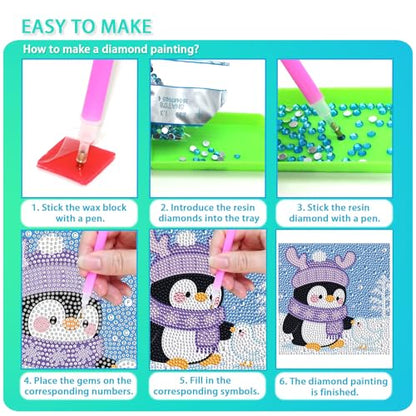 UiSdfuy Diamond Art Kits for Kids, Arts & Crafts Ages 8-12,Diamond Art for Boys Girls,Gem Art 4 Pack Diamond Painting 6"x 6" (Penguin Crocodile Frog) - color: Penguin Crocodile Frog