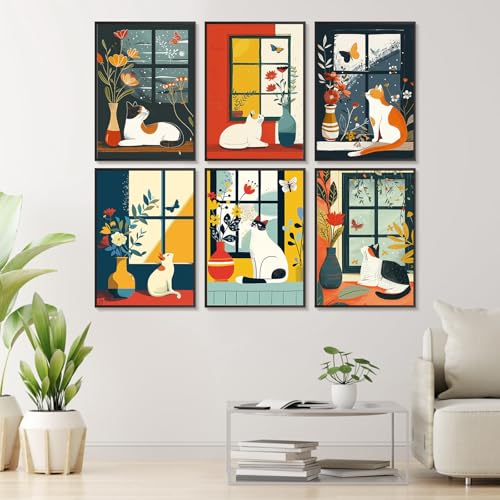 Offito 6 Pack Paint by Numbers Kit for Adults, Flowers Vase Cat, 10x14 Inch - color: BOP6PNP09