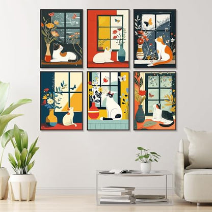 Offito 6 Pack Paint by Numbers Kit for Adults, Flowers Vase Cat, 10x14 Inch - color: BOP6PNP09