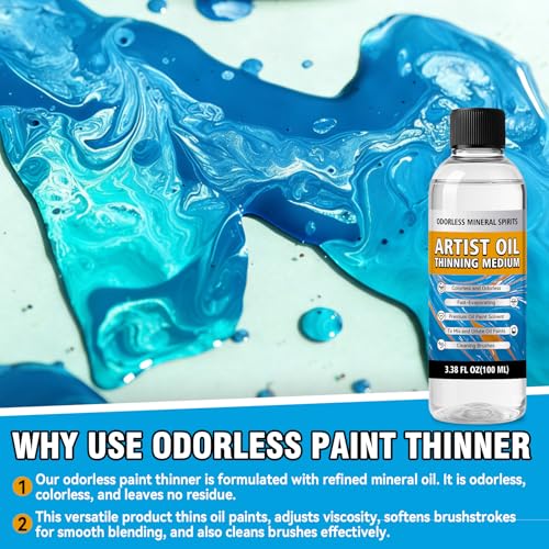 Odorless Mineral Spirits 100ml, Odorless Paint Thinner for Oil Based Paint, Premium Mineral Spirits for Cleaning, Refined Solvent for Artists, Oil Painting Supplies for Studio & Classroom(120g)