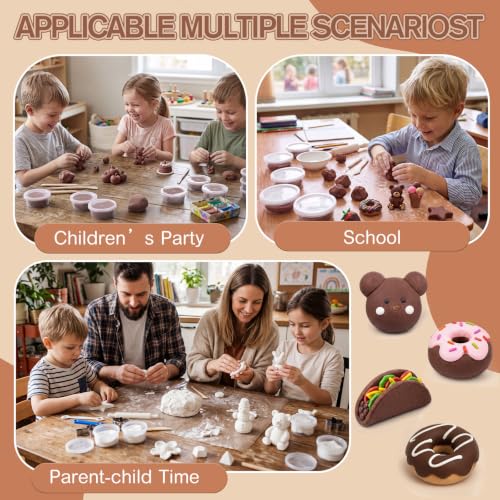 VioraWhite 48 Pcs Air Dry Clay Bulk 1.6lb Modeling Clay Kit,Light Brown | Soft & Stretchable, Magic Foam for Kids, DIY Molding, Arts & Crafts, Boys Girls Party Favors, Cosplay Sculpting Supplies - color: Light Brown