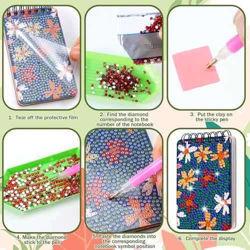 Fuyoooo 12 Pcs Floral Diamond Art Notebook for Adults, 4.72 x 2.83 Inch | Floral Diamond Art Kits, DIY Flower Print Cover Notebook Diamond Painting for Beginners, 5d Journal Art Notepad Accessories - style: Floral
