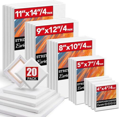 Stretched Canvas for Painting, Multi Size 11x14, 9x12, 8x10, 5x7, 4x4(4 of Each), 20 Packs Primed Blank Canvases, Very Good for Beginners or Professionals. - size: Multisize 20 Pack
