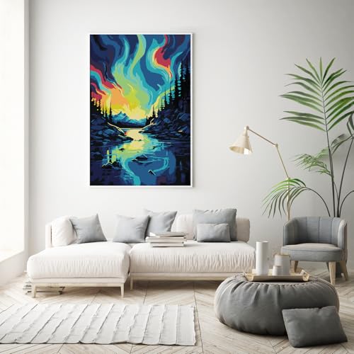 Framed Paint by Numbers Kit for Adults Beginner 8x12 Inch, Starry Night Adult Paint by Number Kits on Canvas, DIY Acrylic Watercolor Landscape Oil Paint by Number for Adults for Home Decor Gift - color: DG-OP-F-ColorfulAurora-2030