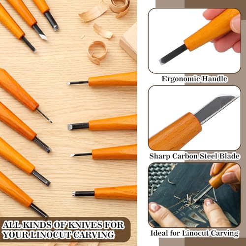 20 Pcs Linocut Carving Tools Set Triangular Flat Slanted Half-round Linocut Tools Carving Knife Chisel Kits for Woodworking Printmaking DIY Stamp Sculpture Beginner Sculpture