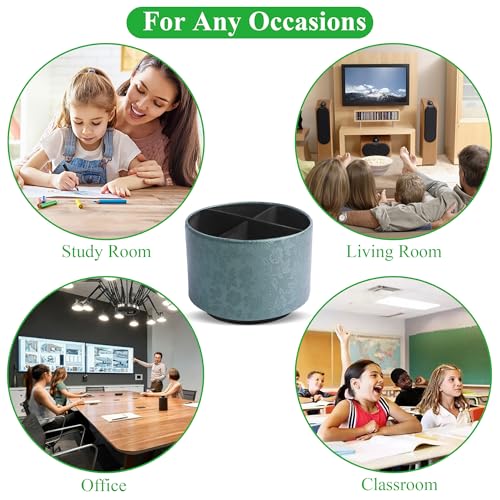Round Leather Art Supply Organizer,Remote Control Holder,360 Degree Spinning,Multi-Functional Pencil Holder,4 Compartments Desktop Stationary Organizer(1-Liuli Green) - color: 1-Liuli Green