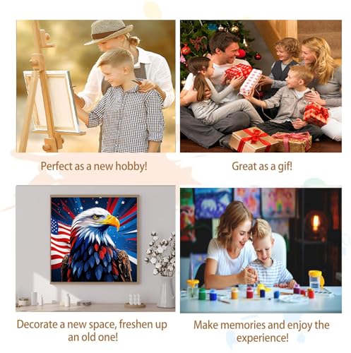Artunion Framed Paint by Numbers Kit for Adults Beginners & Kids Ages 8-12,Flag Bald Eagle Paint by Number with Frame,American Flag Paint by Numbers Kit on Canvas 10 * 10 Inch Without Easel - color: ZXT-383-F