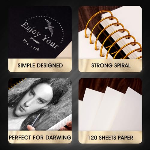 Hardcover Sketchbook for Drawing Spiral Sketch Book for Adult Kids 8.5 x 11 | 100gsm 68lb 120 Sheets Sketch Pad Premium Drawing Book Art Supplie,Black - color: Black