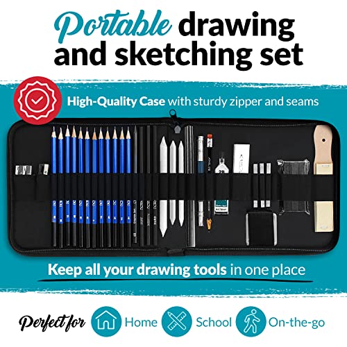 NIL - TECH 37-Pc Professional Drawing Set & Sketching Kit for Adults – Complete Art Supplies with Travel Case, Sketch Pad & Tutorials – Ideal Gift for Sketching - color: Graphite Grey