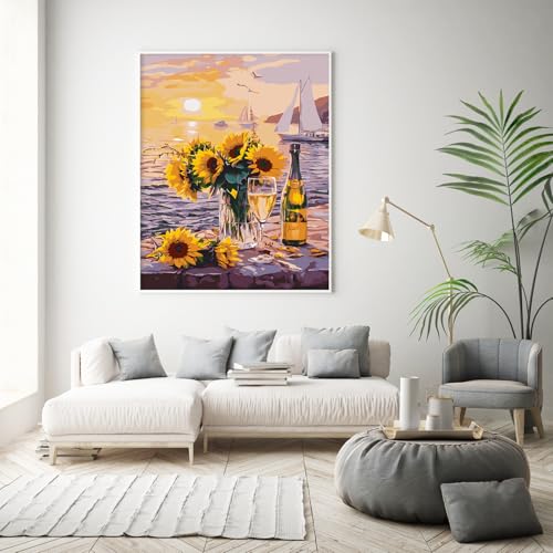 Possoco Paint by Numbers Kit for Adults Beginner, Sunflower Adult Paint by Number Kits on Canvas, Landscape DIY Acrylic Watercolor Oil Paint by Number for Adults Teens for Home Decor Gift 16x20 Inch - color: DG-OP-SunflowerSunset-4050