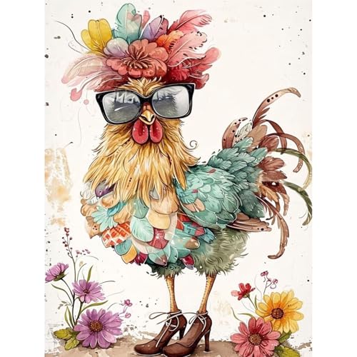 ajepon Chicken Diamond Art Kit - 5D Diamond Painting for Adults Chick, Animal Adult Gem Painting Kits, Gem Art Kit for Wall Home Decor Arts Craft 12x16inch - color: G9312