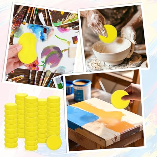 50 Pack Painting Sponge Pottery Sponges 2.9 inch Round Sponge Clay sponges for Pottery Yellow Artist Sponges for Face Painting Pottery Ceramics Art Crafts
