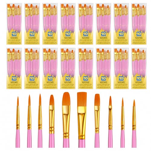 Acrylic Paint Brushes Set, 160Pcs Round Pointed Tip Artist Paintbrushes for Acrylic Painting Oil Watercolor Canvas Boards Rock Body Face Nail Art, Halloween Pumpkin Ceramic Crafts Supplies，Pink - color: Pink, size: 16 Pack