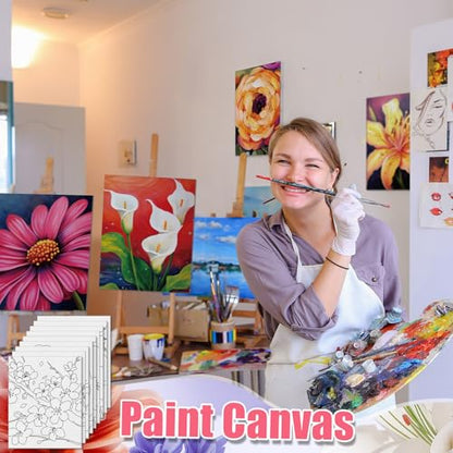 Tinlade 24 Pcs Pre Drawn Canvas for Painting Stretched,Abstract Flower - size: Abstract Flower