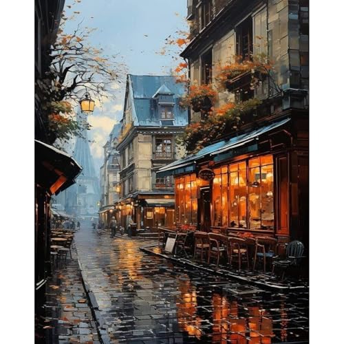 PRASIO Paint by Numbers Kit for Adults Beginner, Street View Adult Paint by Number Kits on Canvas, DIY Acrylic Watercolor Oil Paint by Number for Adults for Home Decor Gift 16x20 Inch - color: XM-OP-BarStreet-4050