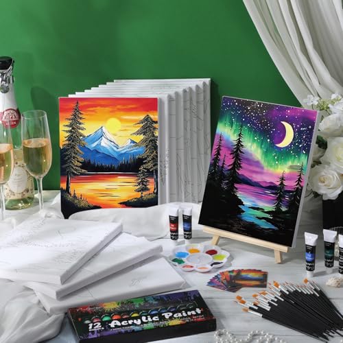 Sherr 12 Pcs Pre Drawn Canvas for Adults,Summer Sunset,8 x 10 Inch - size: 8 x 10 Inch, style: Summer Sunset