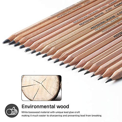 Drawing Pencils, Sketch Pencils Graphite 12B 8B 7B 6B 5B 4B 3B 2B B HB 2H and Charcoals Art Supplies for Sketching and Drawing,Pencil Set for Artists or Kids