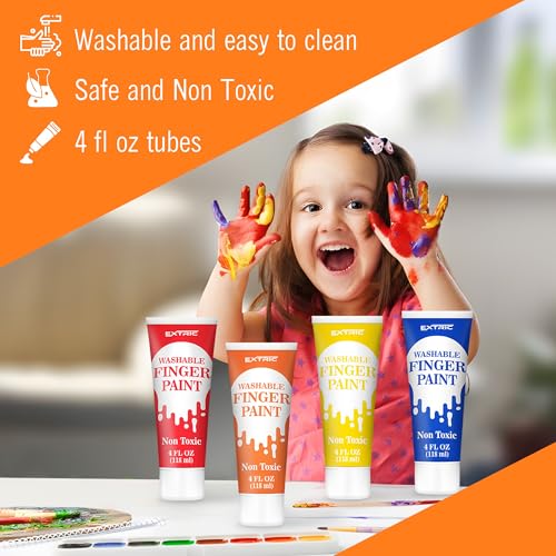 EXTRIC Finger Paint for Toddlers 1-3 Washable 8 PK, 4 OZ Tempera Paints | Includes: 8 Colors of 4 oz Finer Paints, Features: Non-Toxic, Washable, Use: At Home and School Crafts, Ages: Toddler, Kids - size: 4 Fl Oz (Pack of 8)