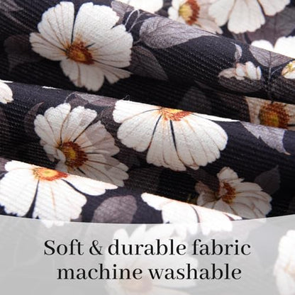 Cute Floral Apron for Women with Pockets, Cotton, Adjustable Straps - color: Black Beige