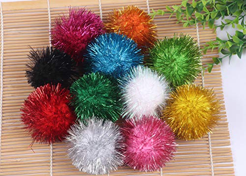 YYCRAFT 12 pcs Jumbo Glitter Tinsel Pom Poms Sparkle Balls for DIY Craft,Cat Toys(2 Inch,12 Colors) - color: 12 Pcs